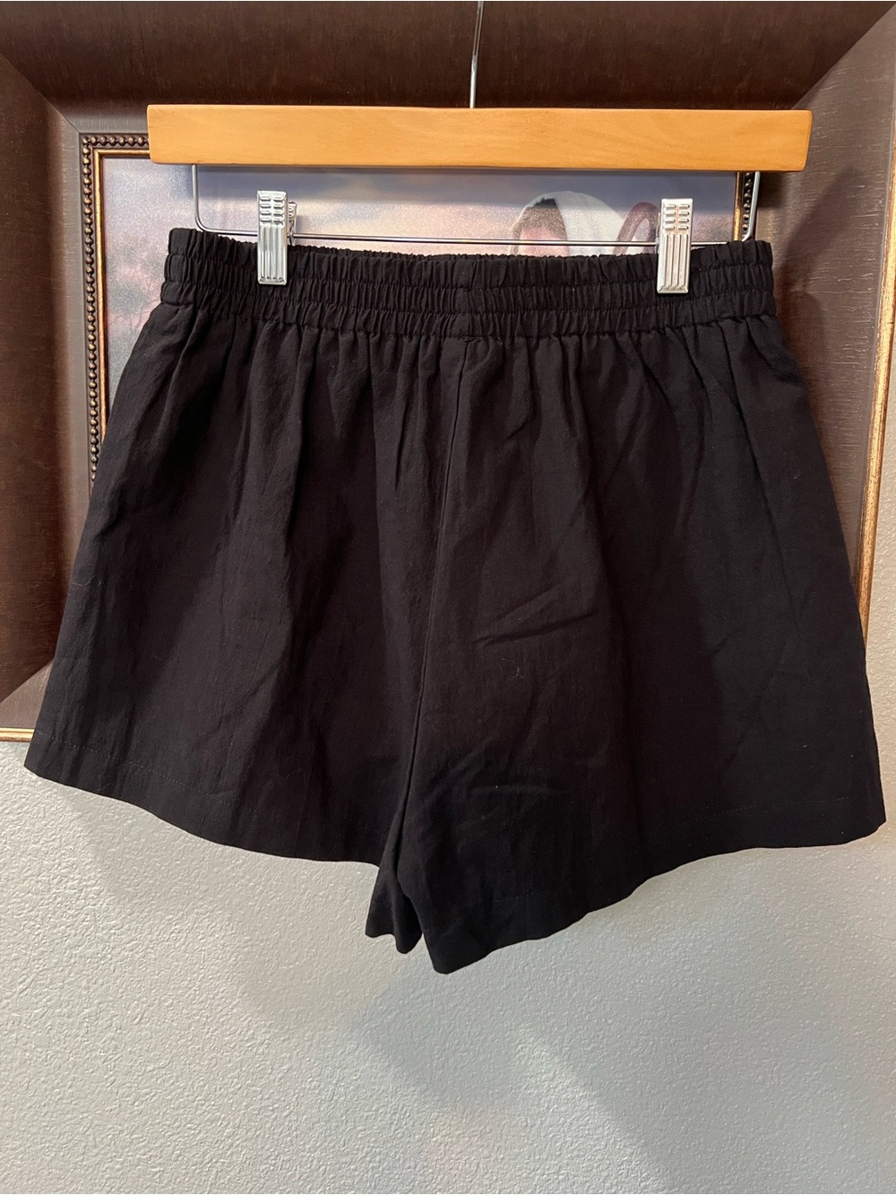 COMMENSE Cotton/Linen Pull-on Shorts Lined Minimalist Black Women's Size M